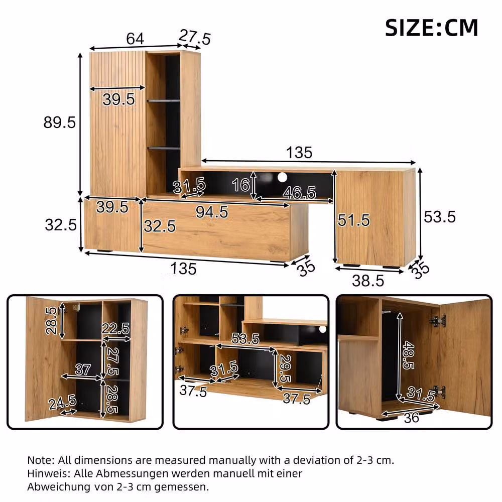 ModernLuxe 2 Piece Modern TV Wall Unit with Lowboard and Wall Cabinet in Black and Brown Wood Finish – 5