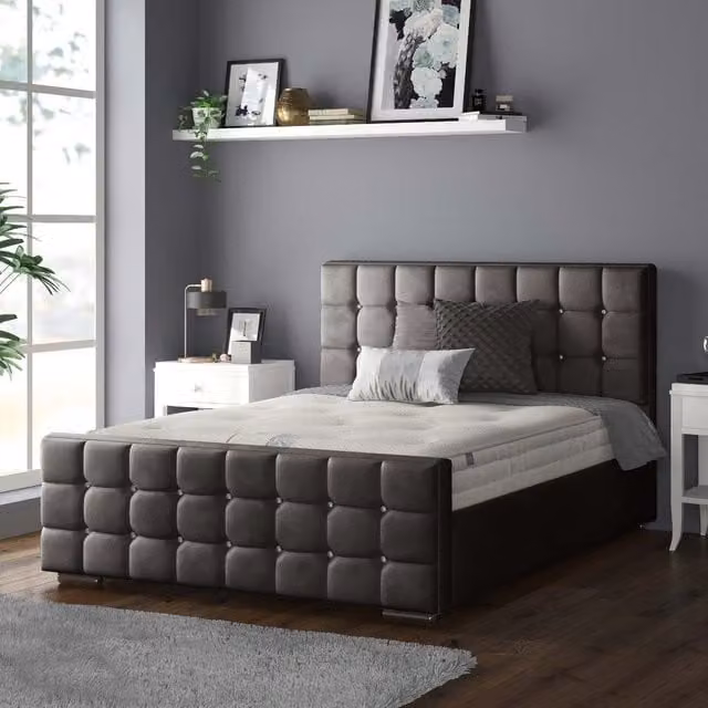 IH Design Chesterfield Upholstered Velvet Bed Frame in Anthracite Grey, W: 180 cm, D: 200 cm