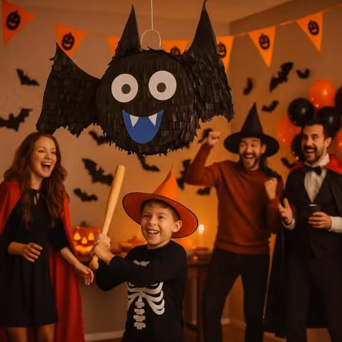 Fax Potato Halloween Bat Piñata Set with Stick and Blindfold, Black – 2