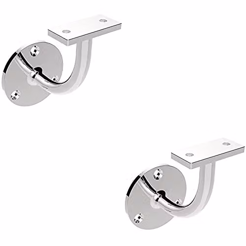 Loops 2 Pack Polished Stainless Steel Wall Mounted Handrail Bannister Brackets with 62mm Projection in Silver