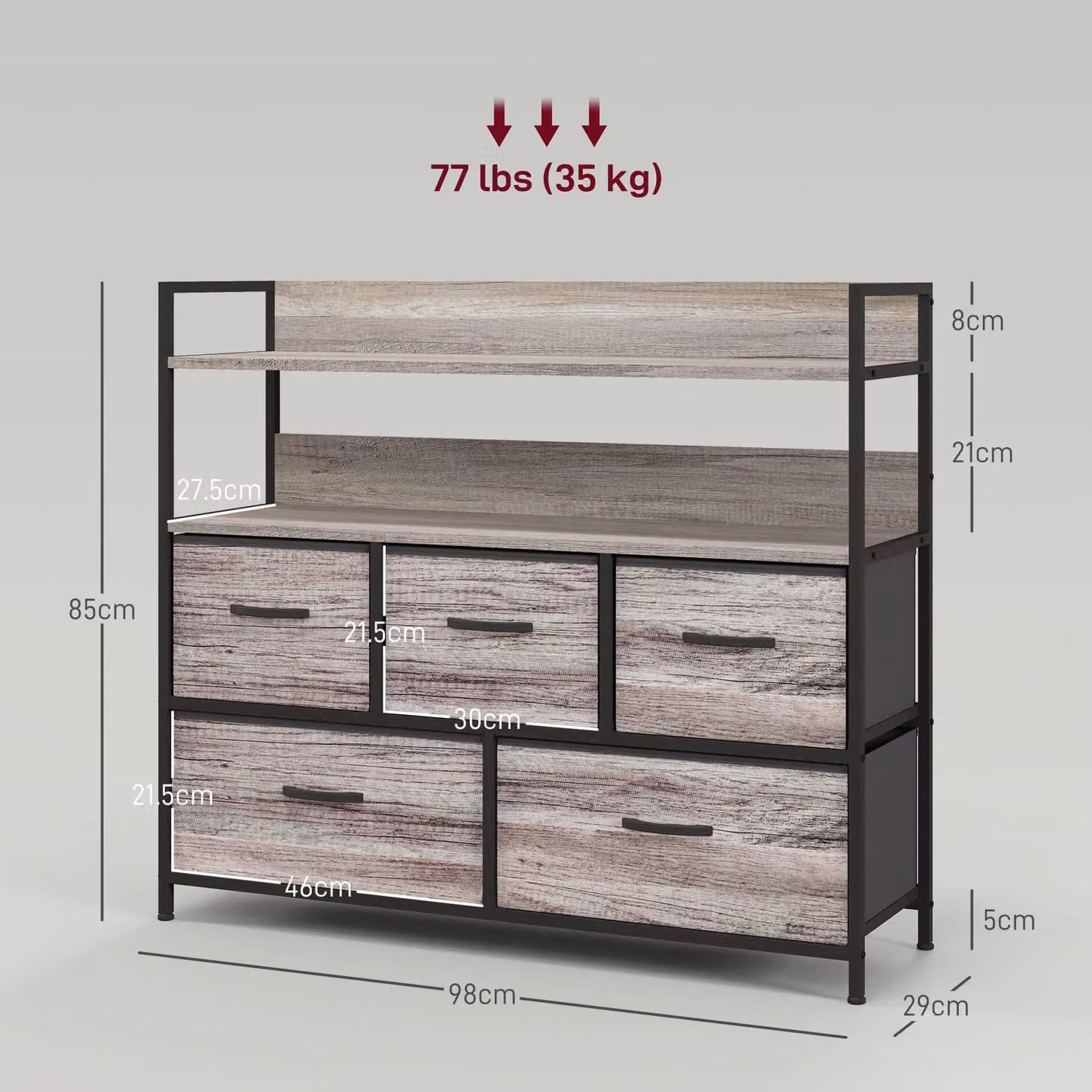 HOMCOM 6 Drawer Fabric Chest of Drawers with Metal Frame, Grey – 3