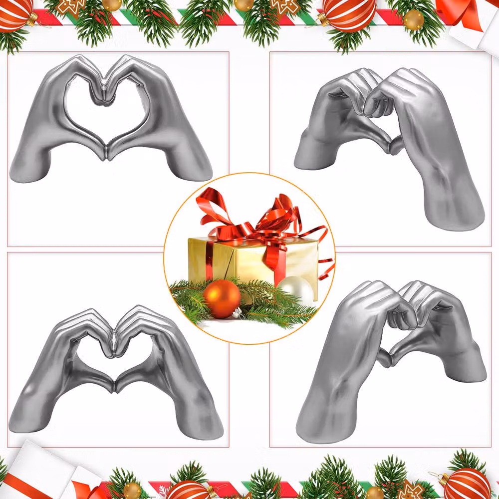 Huhote Modern Heart Hands Sculpture in Silver, Tabletop Love Gesture Statue – 3