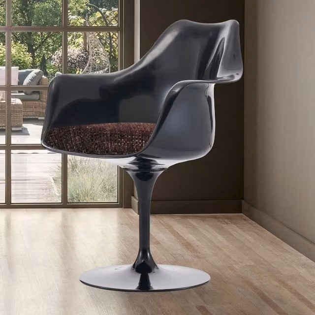 Fusion Living Black Tulip Armchair with Textured Cushion in Brown and Black