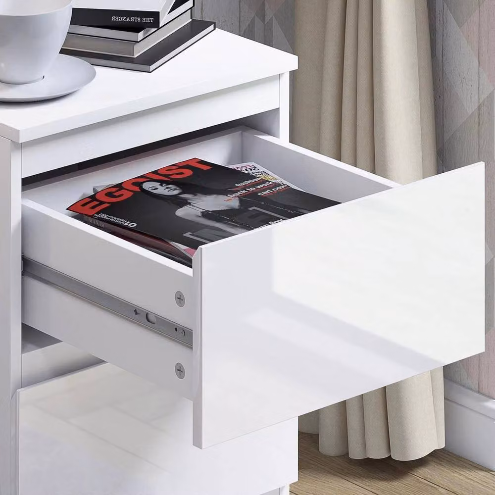 FLAVORA Modern White Gloss Handleless 2 Drawer Bedside Cabinet – 3