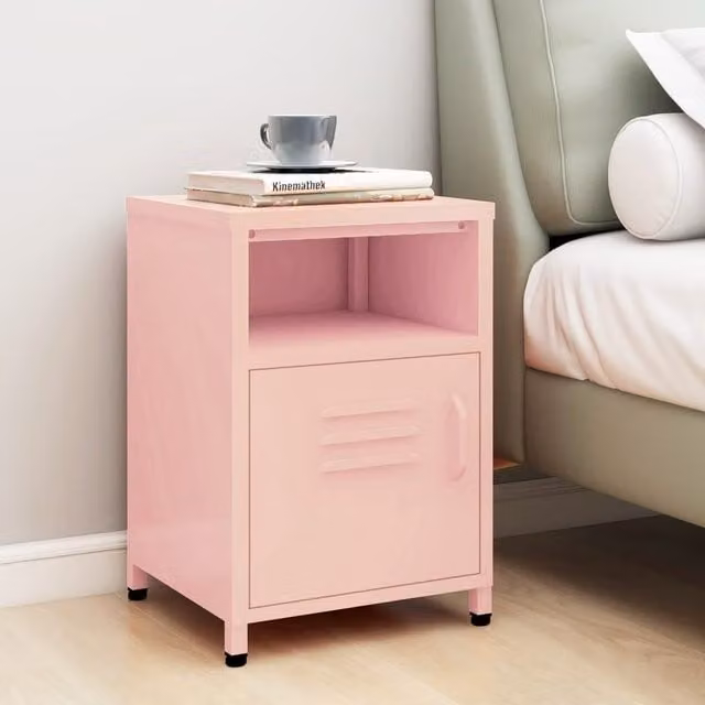 Berkfield Home Pink Metal Nightstand with Integrated Lighting, W/D/H: 35 x 35 x 51 cm