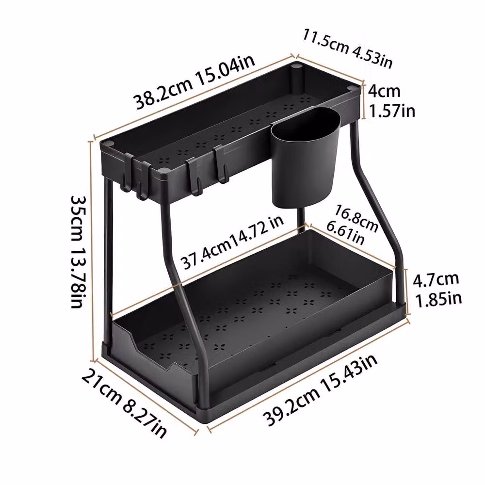 Ventryn Black Sink Dish Rack Storage with Drip Tray – 2
