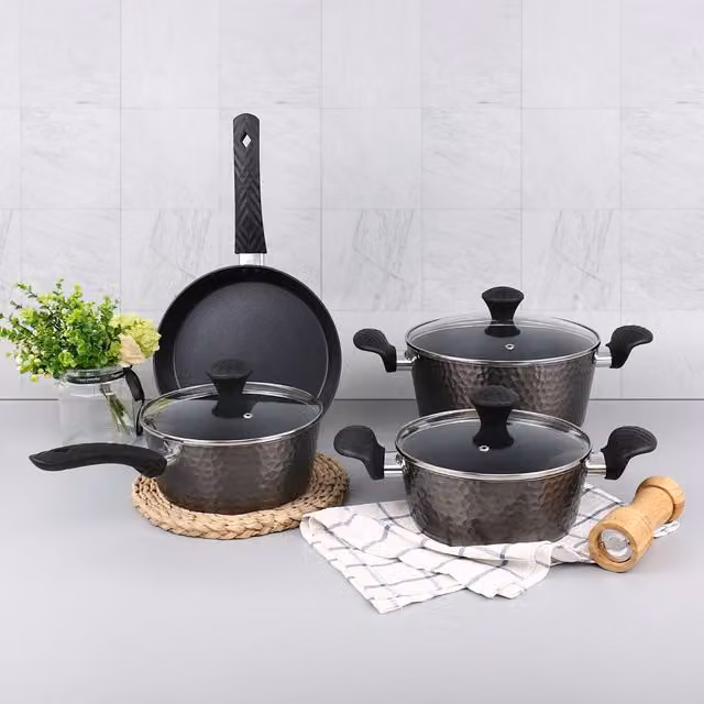 Homiu 7-Piece Titanium Pan Set with Tempered Glass Lids, Black