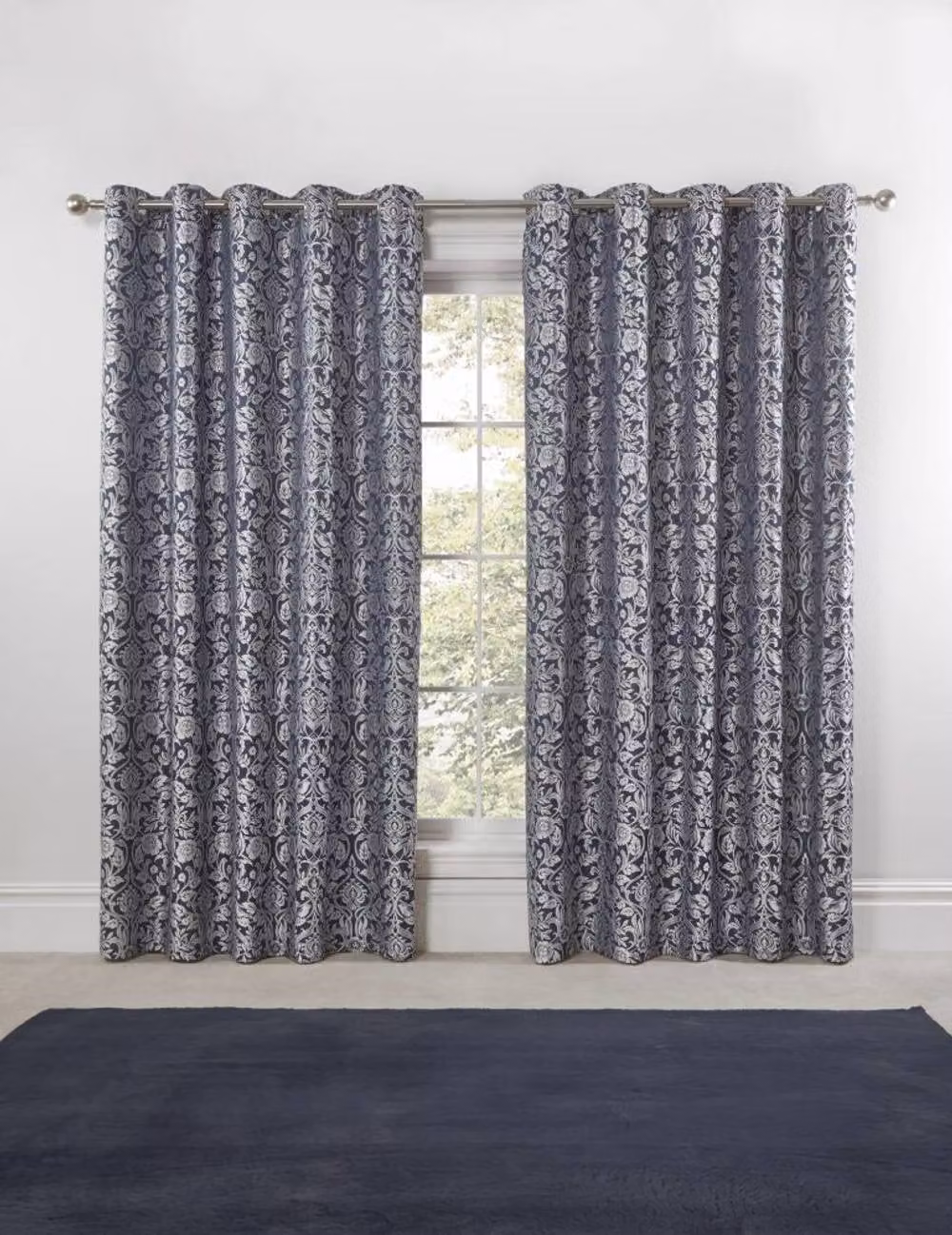 New Edge Blinds Harrow Lined Eyelet Jacquard Curtains in Navy Blue, W: 168 cm, D: 229 cm – 2