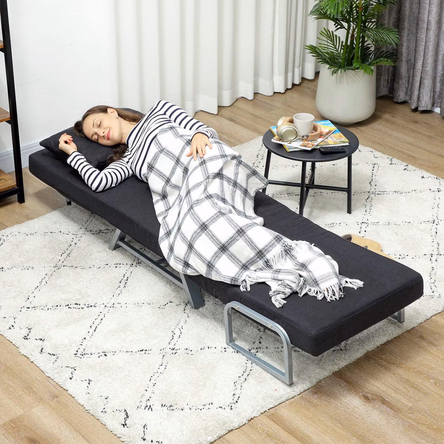 HOMCOM 3-in-1 Convertible Single Sofa Bed with Adjustable Backrest and Removable Armrests, Black – 8