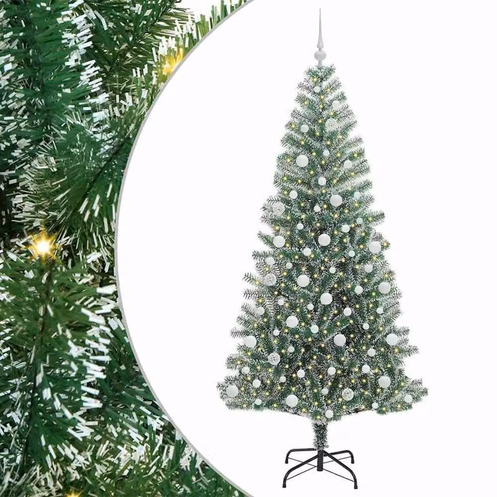 Berkfield Home Snow Flocked Artificial Christmas Tree with LED Lights, Green, Height: 210 cm – 2