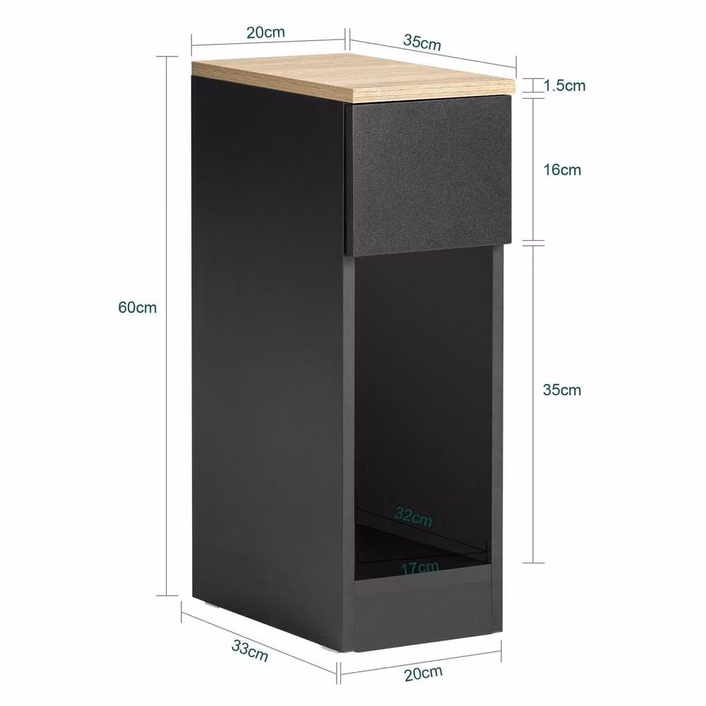 SoBuy Set of 2 Modern Slim Bedside Tables in Black with Open Shelf and Drawer, W/D/H: 35.0 x 20.0 x 60.0 cm – 2