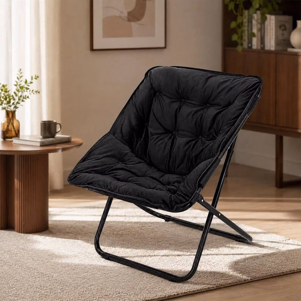 KORVIXA Black Faux-Fur Comfy Reading Saucer Chair, W/D: 100 x 100 cm – 4