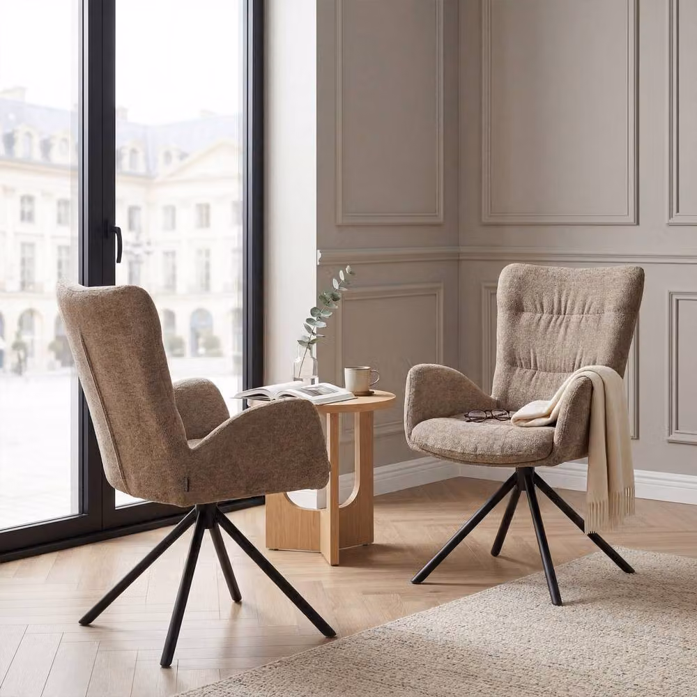 SONARA Set of 2 Luxury Brown Chenille Swivel Accent Chairs for Living Room or Home Office – 3
