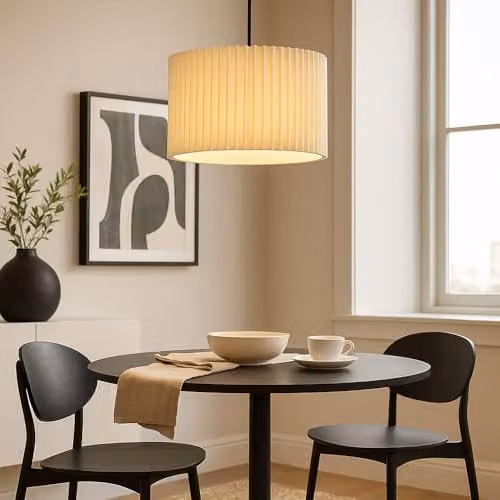 Globo Lighting Cylindrical Textile Pendant Light in Beige and Black, Diameter: 38 cm, Height: 120 cm, 1x E27 – 3