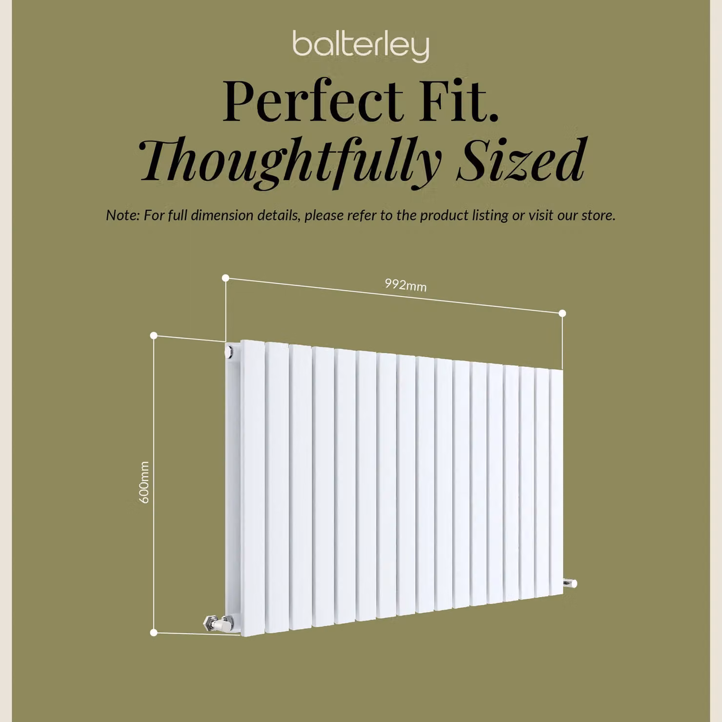 Balterley Lucia Square Horizontal Double Panel Radiator, White, H 60.0 cm x W 99.2 cm – 4