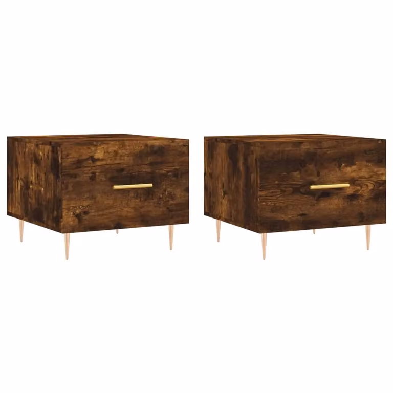 Berkfield Home Set of 2 Smoked Oak Coffee Tables in Brown, W/D/H: 50 x 50 x 40 cm