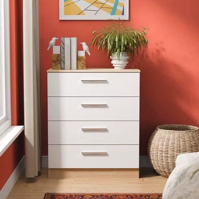 Ready Assembled 2 U Trent 4 Drawer Chest in White and Multicolour