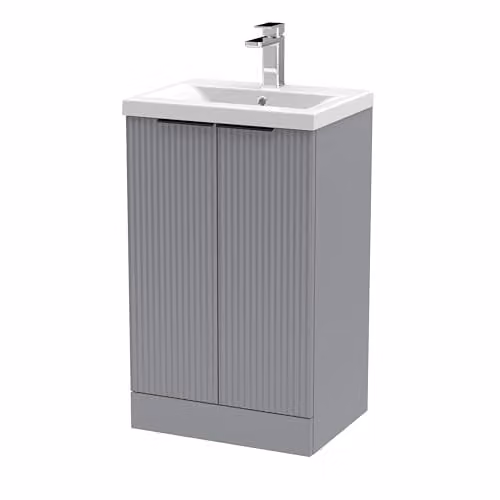 Balterley Grey Floor Standing Bathroom Vanity Unit with Basin and Fluted Front, 2 Soft Close Doors, W: 51 cm, D: 39 cm, H: 85 cm – 1