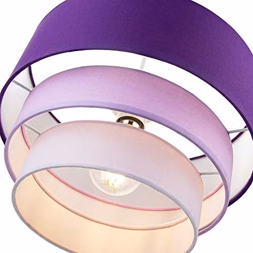 Happy Homewares Contemporary Round Triple Tier Cotton Fabric Pendant Light Shade in Purple and Lilac, Diameter: 30 cm – 2
