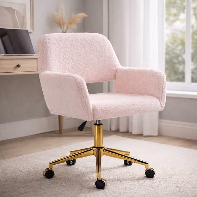 ERGOVEXA Faux Fur Rabbit Task Chair in Pink with 360 Degree Swivel and Castors, W/D/H: 57 x 60 x 88 cm