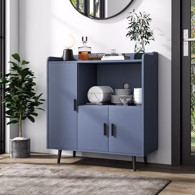 Livingandhome Modern Grey Kitchen Cabinet with Hinged Doors and Cable Hole
