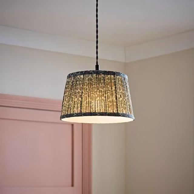 ValueLights Abel Small Floral Pleated Tapered Lamp Shade and Bulb in Green and Multicolour