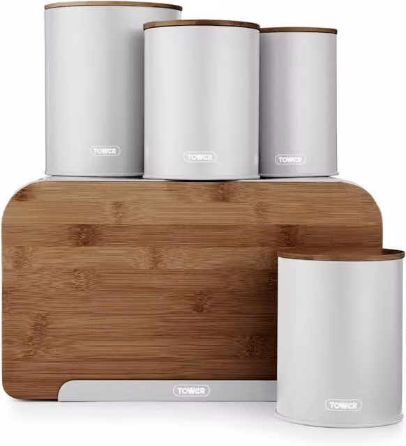 Tower Scandi 5 Piece Storage Set in Grey with Metal and Bamboo
