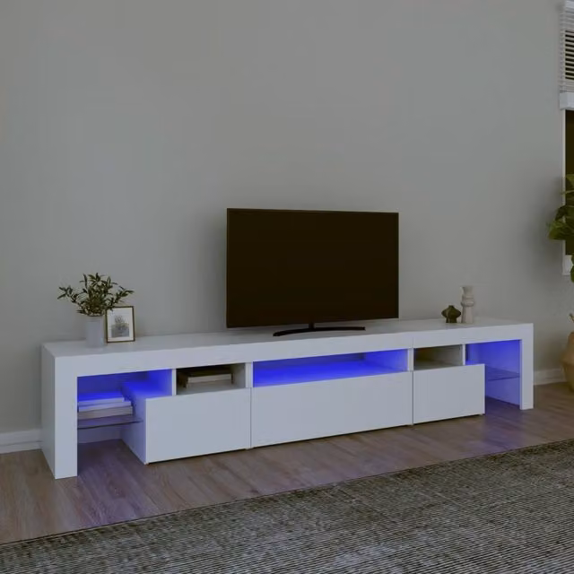 Berkfield Home Modern Glossy White TV Cabinet with LED Lights W: 215 cm, D: 40 cm, H: 36.5 cm – 1