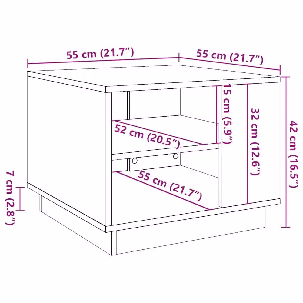 Berkfield Home Durable Square Coffee Table in Brown Rustic Wood Finish, W/D/H: 55 x 55 x 42 cm – 6