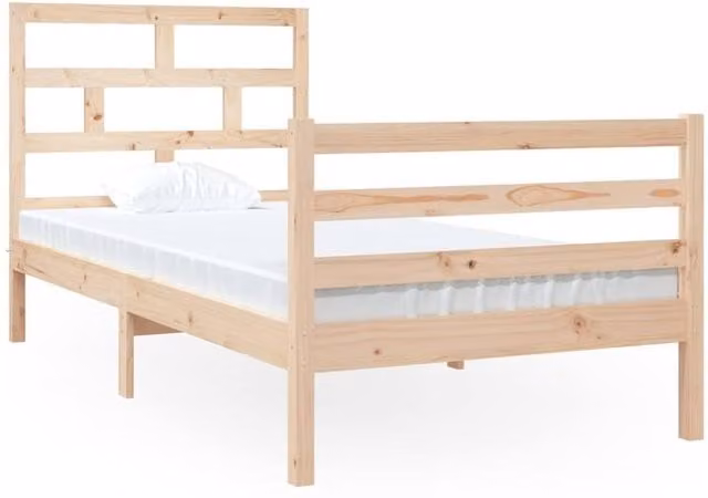 Berkfield Home Single Solid Wood Bed Frame in Beige, W/D/H: 90 x 190 cm
