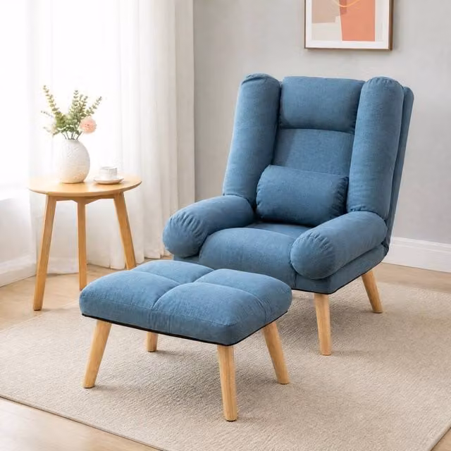 STILVORA Blue Fabric Recliner Chair with Matching Ottoman