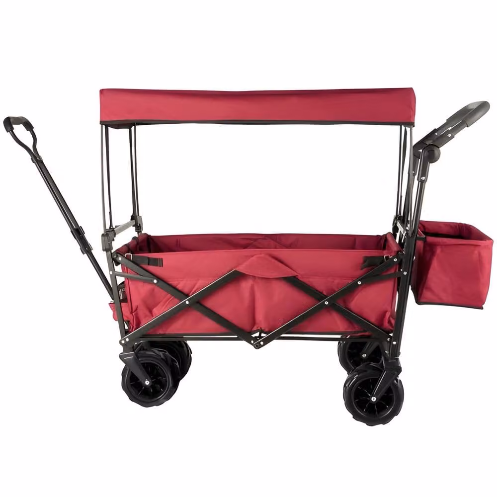 VEVOR Foldable Trolley with Adjustable Handle and Removable Canopy, Red – 10