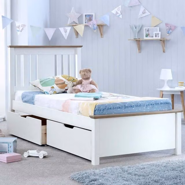 Bedmaster Chester White Wooden Storage Bed with 2 Drawers, W/D/H: 90 x 190 cm