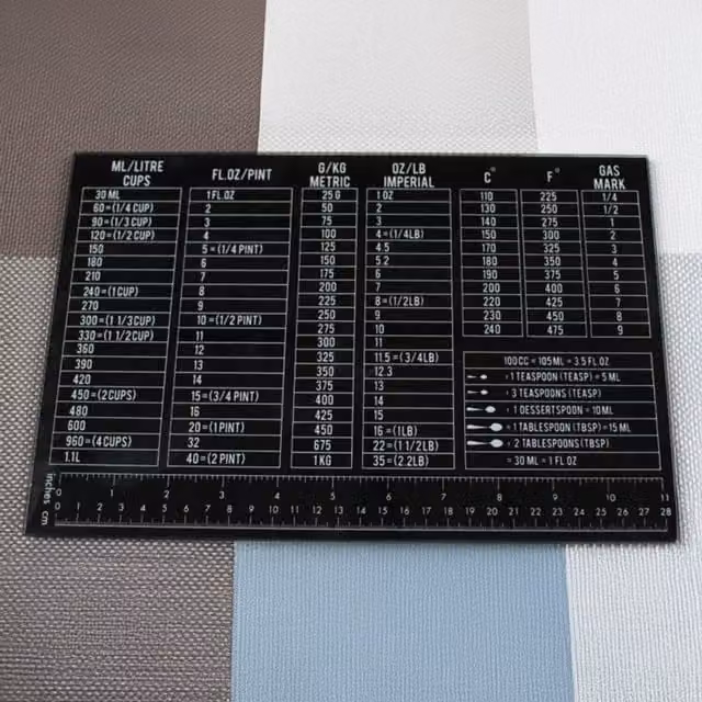 DEENZ Black Rectangular Glass Worktop Saver with Ruler and Non-Slip Feet
