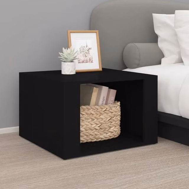 Berkfield Home Black Minimalist Bedside Table in Engineered Wood W/D/H: 57 x 36 x 57 cm – 1