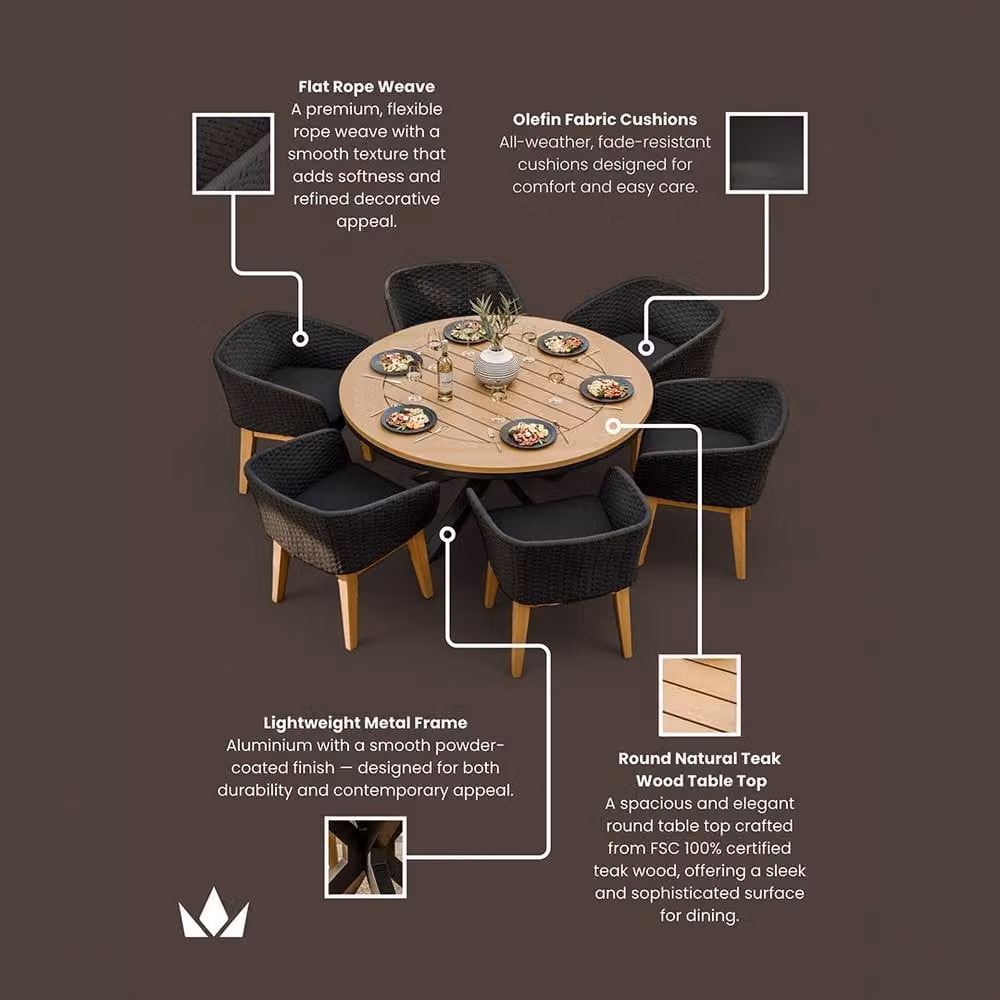 Royalcraft Tuscany Round Teak Wood Garden Dining Set in Brown with 150 cm Table and 6 Eden Night Chairs – 4