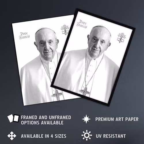 Artery8 Pope Francis Black and White Portrait Framed Wall Art Print, W: 29.7 cm, H: 42.0 cm – 2