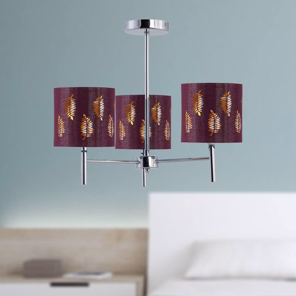 First Choice Lighting Brea Set of 2 Chrome Ceiling Light Fittings with Burgundy Fabric Shades – 3