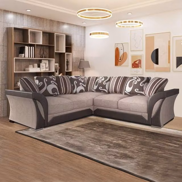 Sliding Wardrobes 4U Fabric 3+2 and L-Shape Corner Sofa Set in Beige and Brown – 1
