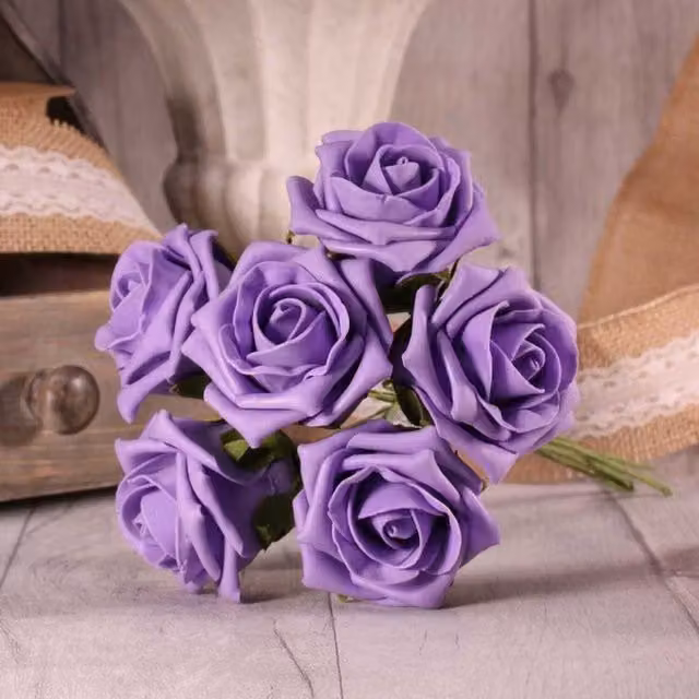 Kingsbury Gifts Bunch of 6 Small Purple Foam Tea Roses
