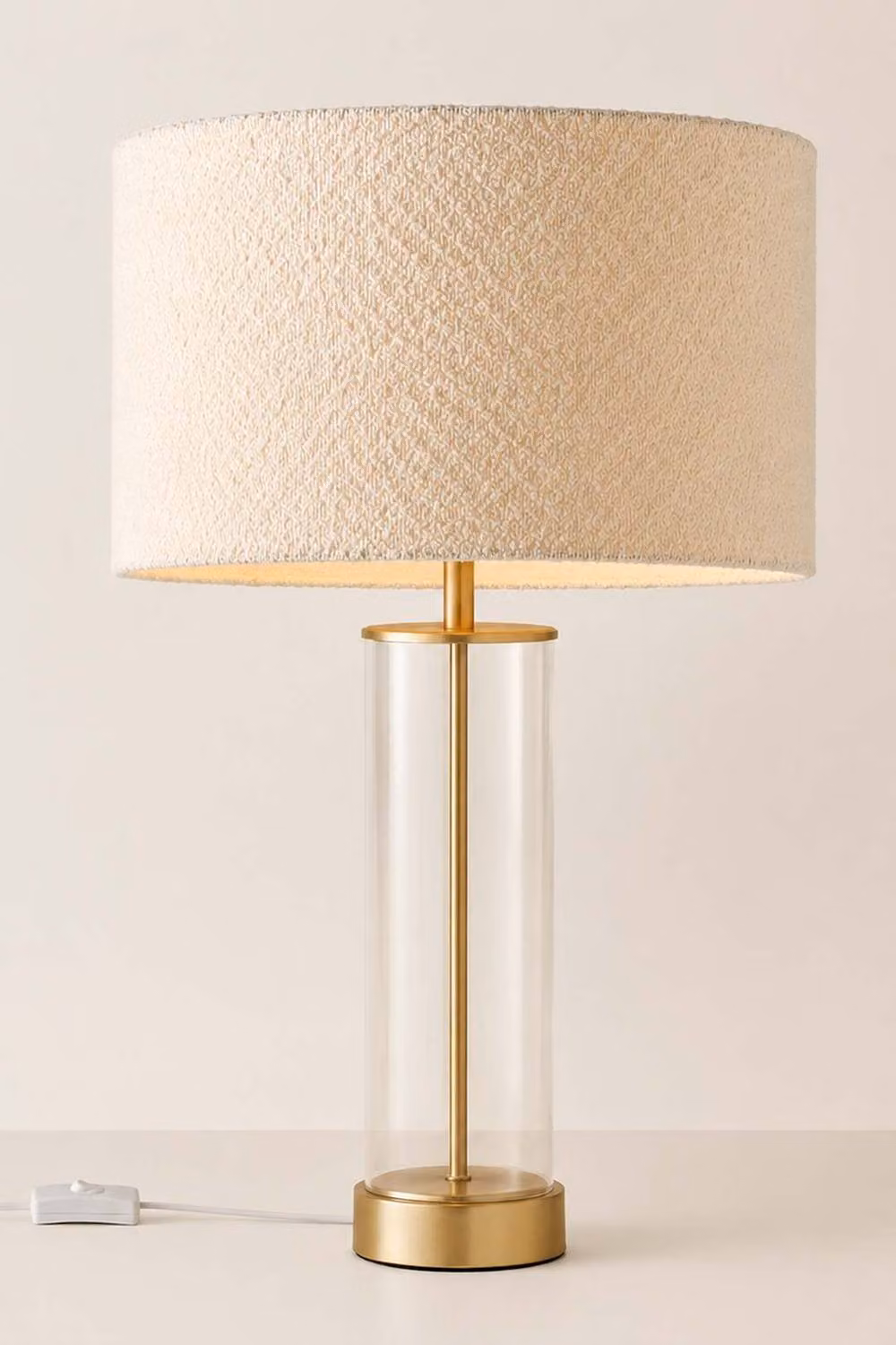 ValueLights Balan Cream Boucle Fabric Shade Table Lamp with Brushed Gold Trim – 2