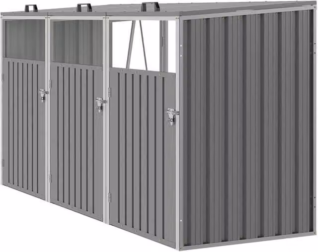 FLAVORA Large Triple Wheelie Bin Storage Metal Store in Grey