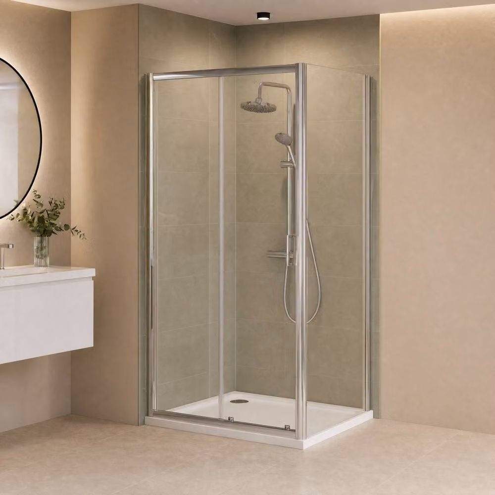 Balterley Reversible Sliding Shower Door in Silver with Chrome Finish, 6mm Clear Safety Glass, W: 100 cm, H: 185 cm – 2
