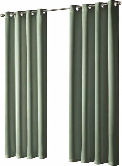 NewEdgeBlinds Plain Green Blackout Fabric Panel Curtains with Eyelets, W: 137 cm, H: 167 cm
