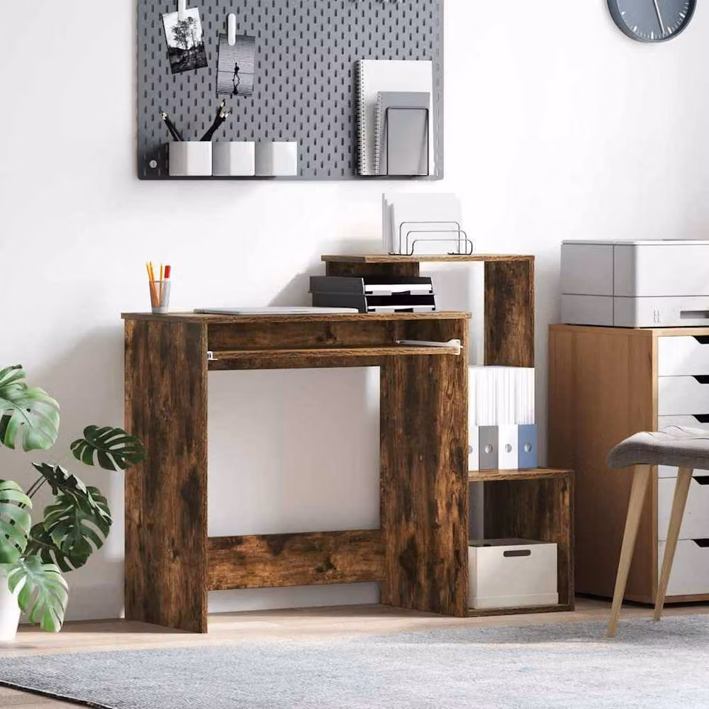 Berkfield Home Smoked Oak Computer Desk in Brown – 2