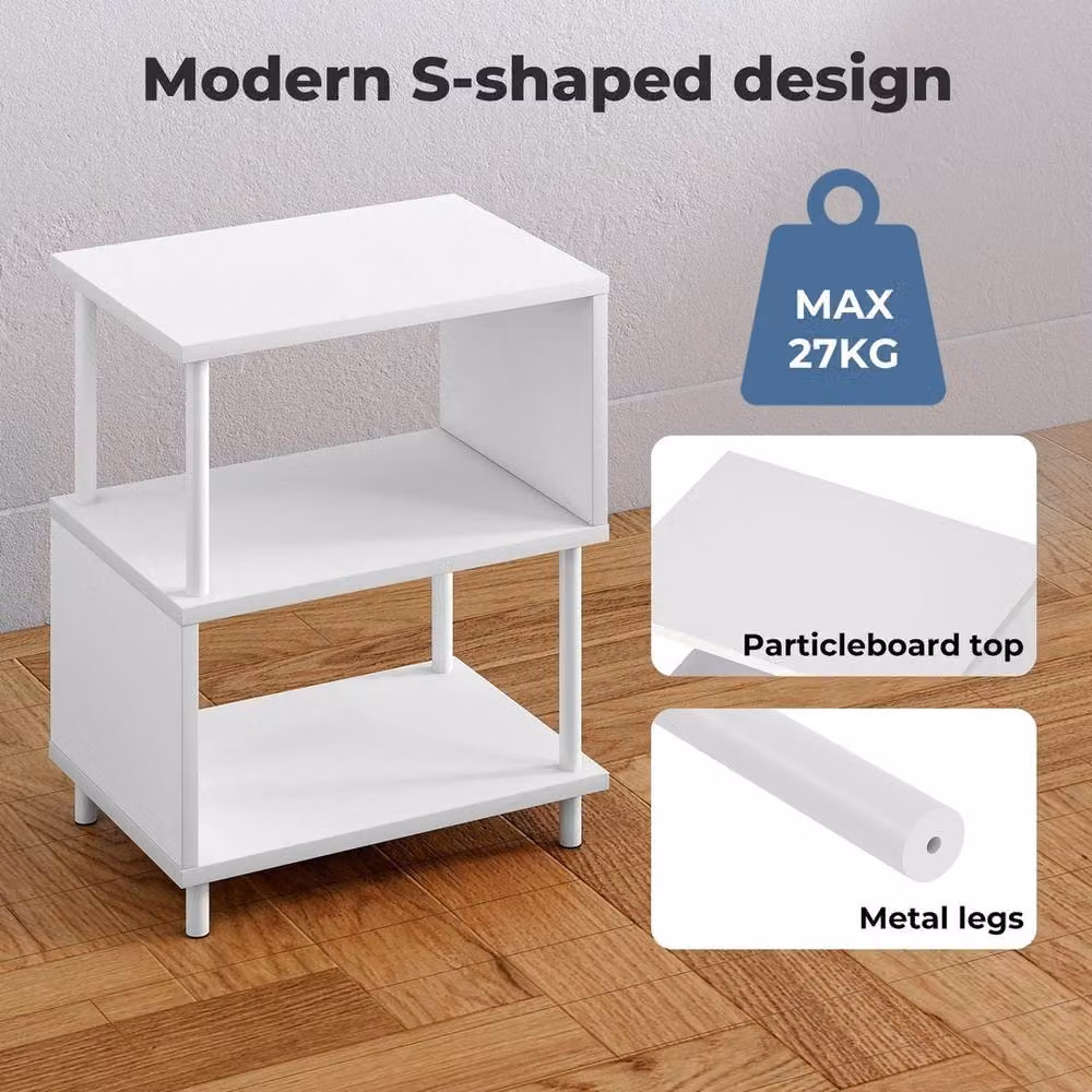 VOGREX 3-Tier Modern White Storage Side End Table W/D/H: 40 x 30 x 50 cm – 2