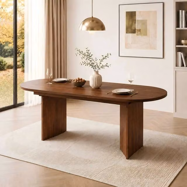 ModernLuxe Modern Oval Extendable Dining Table in Brown, W/D/H: 120 x 120 x 75.5 cm (Extends to 160 cm)