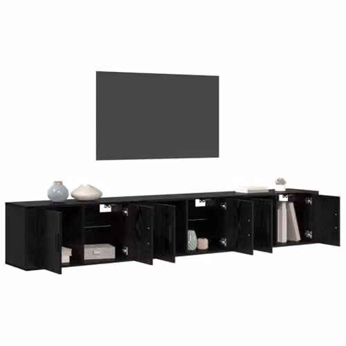 vidaXL 3-Piece Modern Wall-Mounted TV Cabinet Set in Black Matt Engineered Wood