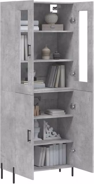 Berkfield Home Highboard in Concrete Grey with Glass Doors, W/D/H: 69.5 x 34 x 180 cm – 1