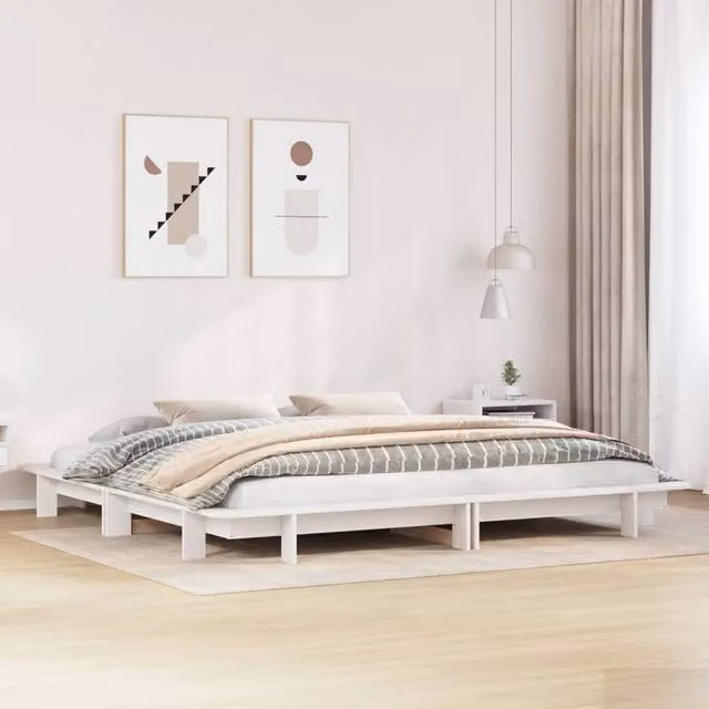 Berkfield Home Super King Solid Wood Pine Bed Frame, White, W/D/H: 180 x 200 cm